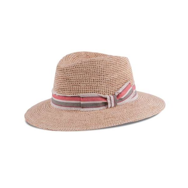 MJM Mabel Crochet Raffia Hat Natural-Red Stripe Band