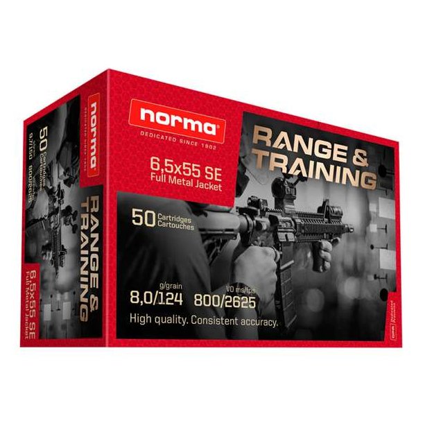 Norma Range&Training FMJ 6,5x55SE 8,0g/124gr Riffelpatron 50stk