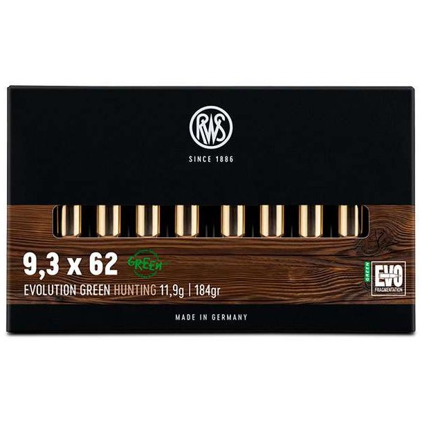 RWS Evo Green 9,3x62 11,9g/184gr 20 stk. Blyfri Riffelpatron