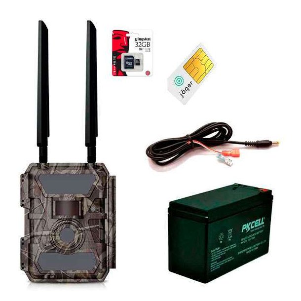 Huntcom 4G Vildtkamerast inkl Jger-SIM SD-Kort, 12V Batteri og Kabel